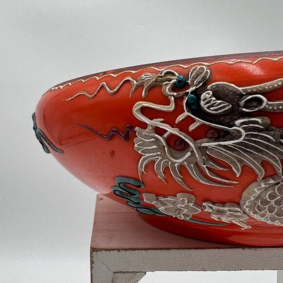 Vintage Orange Moriage Dragonware Ceramic Dragon bowl Made In Japan Orange white - Picture 2 of 16